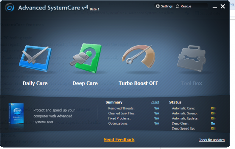 Advanced SystemCare - intretinerea sistemului de operare 1 Advanced SystemCare 4
