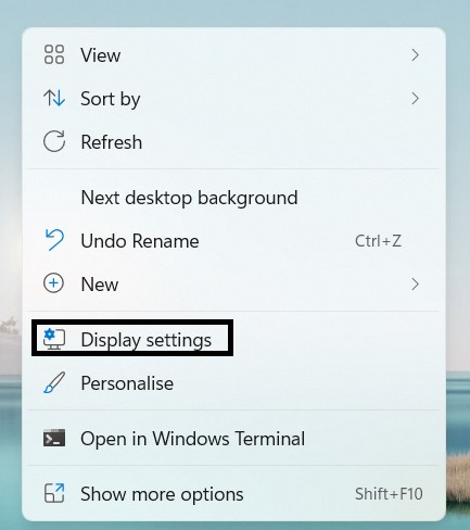 Acces setări Display Settings Windows 11
