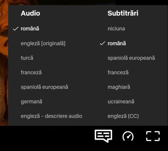 Listă cu diferite limbi pentru audio și subtitrări