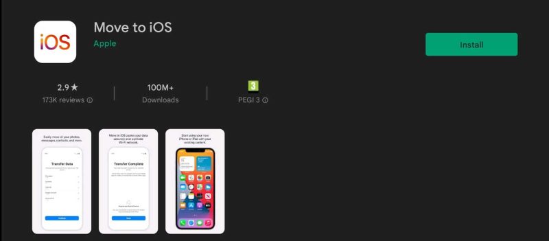 aplicația Move to iOS în Magazinul Google care permite si transferarea conversațiilor de pe Android pe iPhone