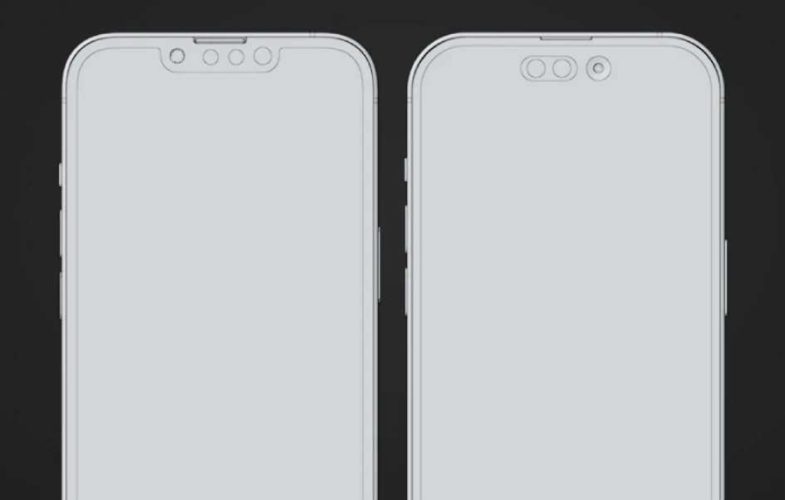 Design frontal. noul iPhone 14 în stânga și noul iPhone 14 Pro în dreapta