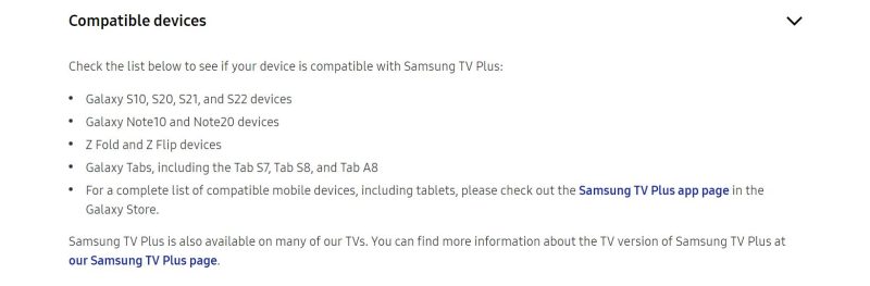 Modele compatibile Samsung TV Plus