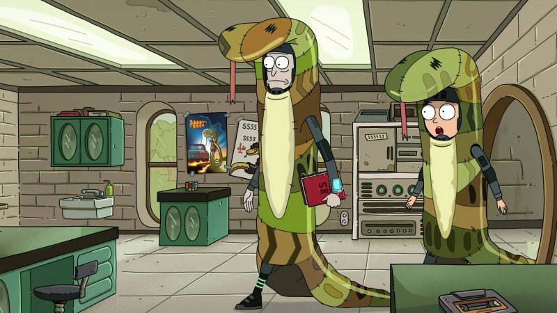 Rick și Morty deghizați în șerpi