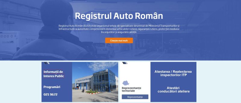 Imagine pagina de pornire a Rgistrului Auto Român