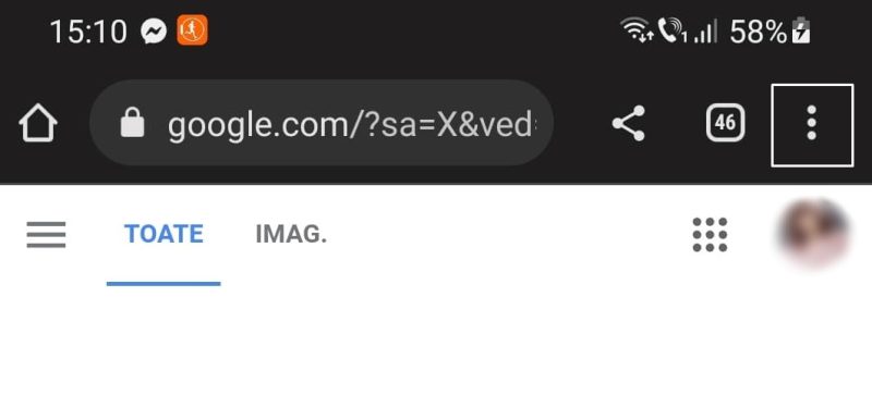 Imagine selectare meniul browser-ului Android