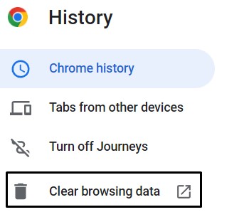 Imagine selectare opțiune Clear browsing data din browser, după urmarea pasului anterior