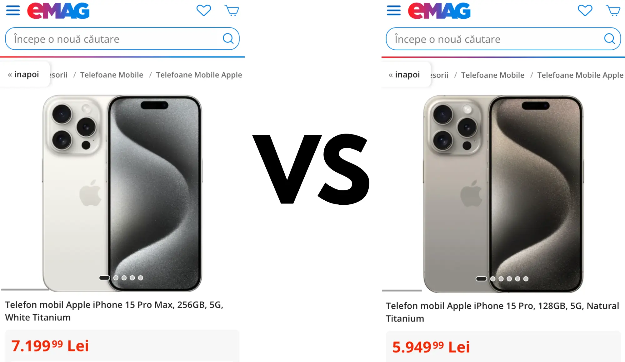 iPhone 15 Pro Max vs iPhone 15 Pro Preț în România eMAG