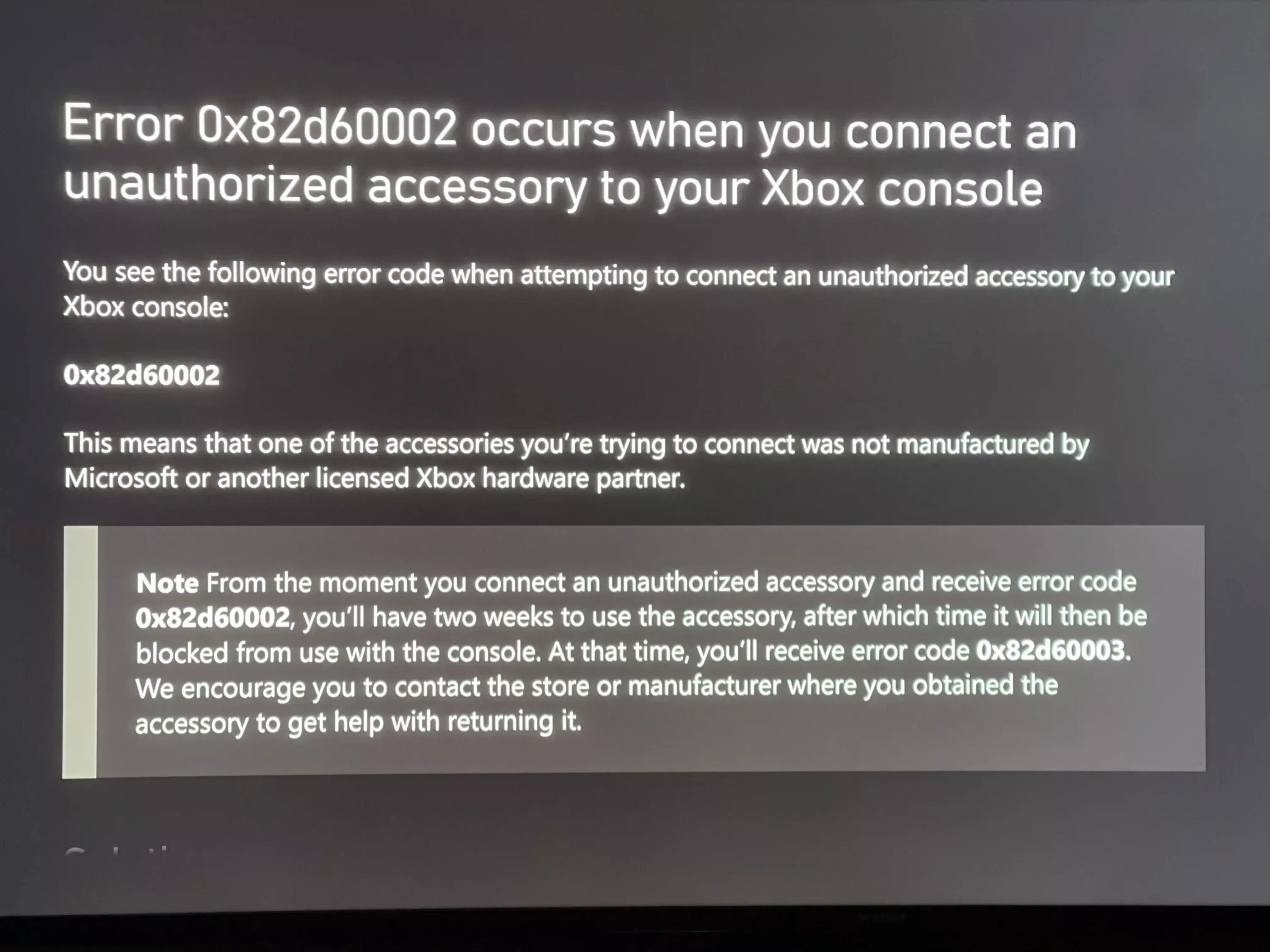 Microsoft va bloca toate accesoriile neautorizate pentru Xbox. eroare 0x82d6000 pe Xbox