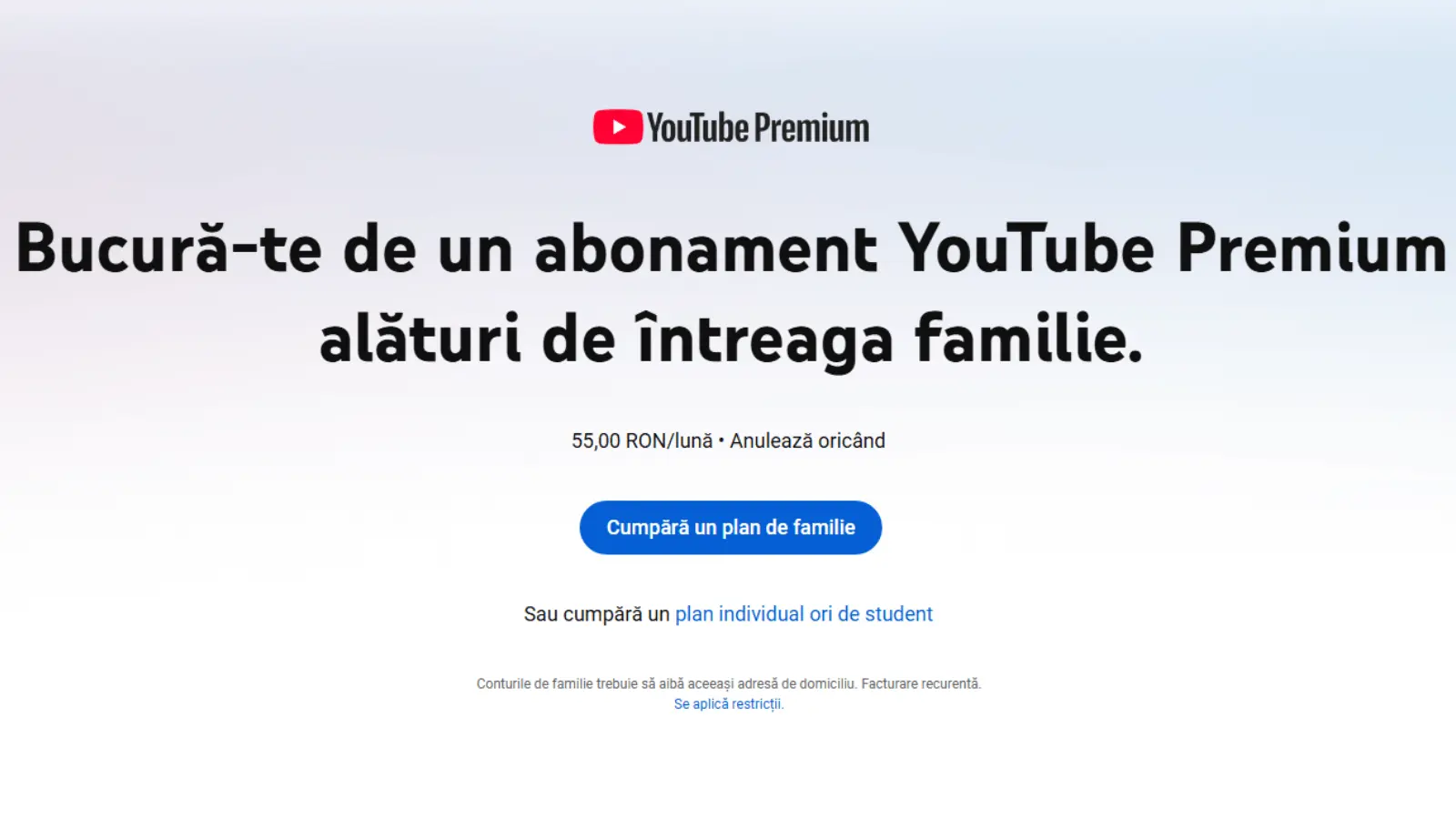 Ce este abonamentul YouTube Premium Family