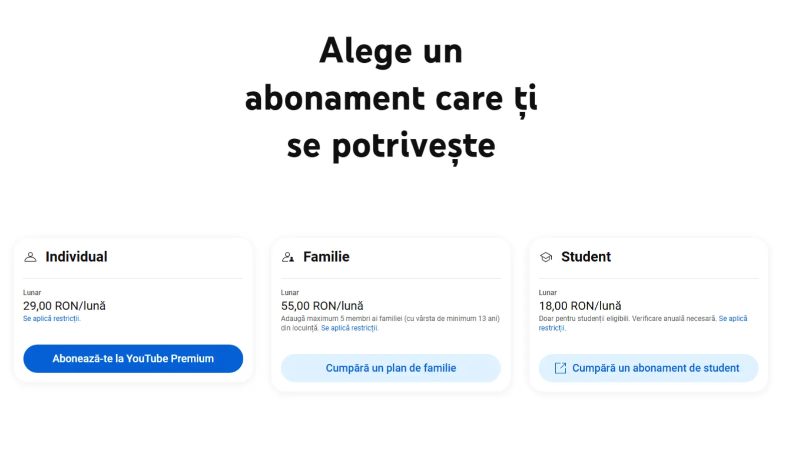 Preț abonament YouTube Premium Family