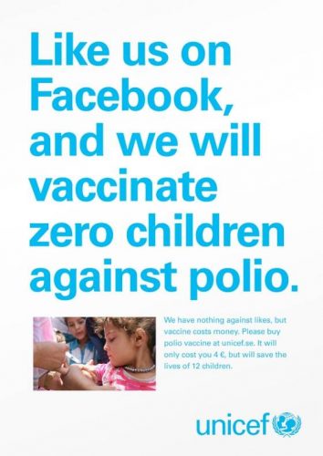 UNICEF reaminteste ca Like-urile pe Facebook nu salveaza vieti campanie facebook unicef suedia
