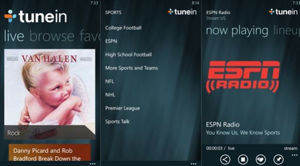 TuneIn Windows Phone app