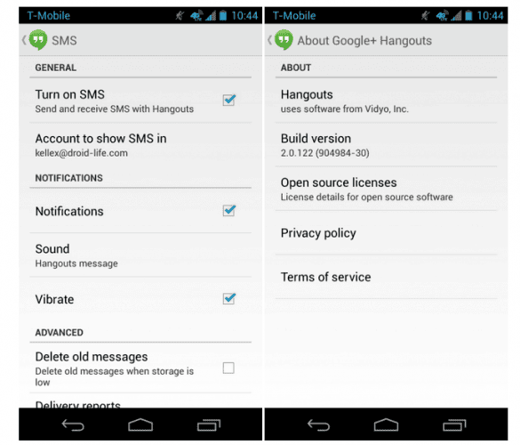 Google Hangouts 2.0.122 cu integrare SMS si MMS google hangouts cu integrare sms