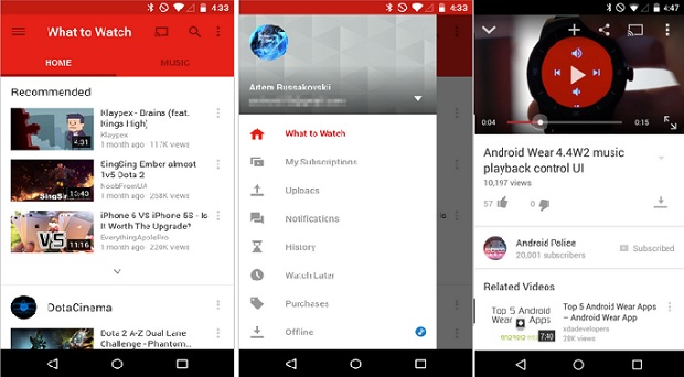 aplicatia youtube material design