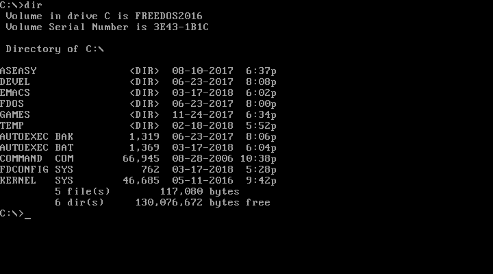 afisarea unui director in FreeDOS