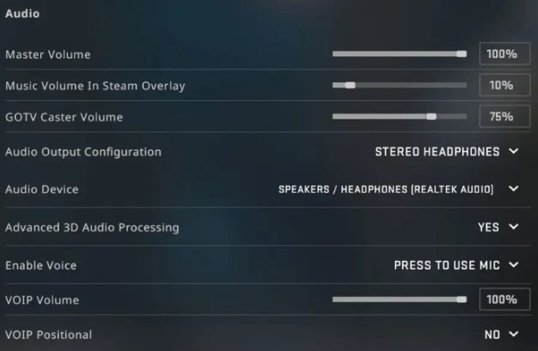 Setări CS GO: setări să tragi mai bine, setări CS GO pentru FPS, setări CS GO audio, grafice 5 Modificare set[ri audio pentru o experiență completă
