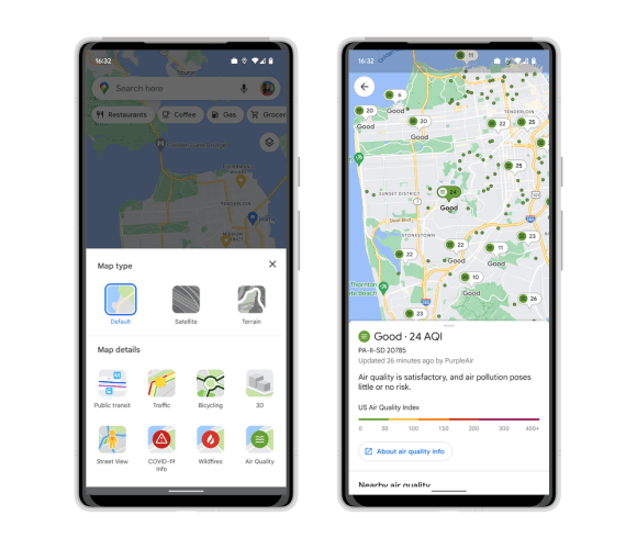 Calitatea aerului în Google Maps