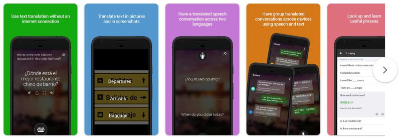 Colaj capturi de ecran ale aplicației Microsoft Translator