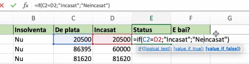 Funcția IF Excel