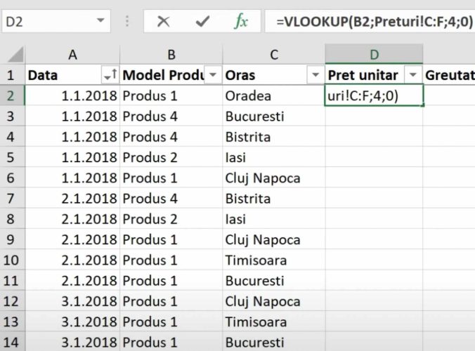 Funcția VLOOKUP Excel