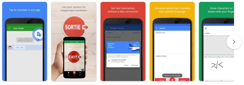 Colaj capturi de ecran ale aplicației Google Translate