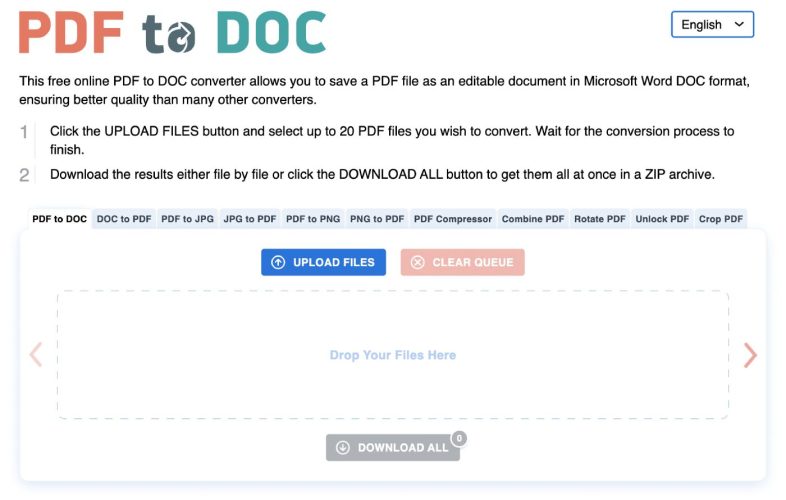 Transformare PDF în Word. Cele mai bune metode pentru a converti un PDF în Word 4 PDF to DOC, este un convertor online gratuit