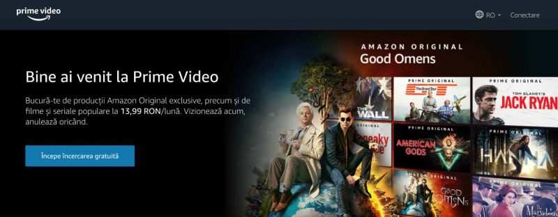 Pagina de prezentare a serviciului Amazon Prime Video