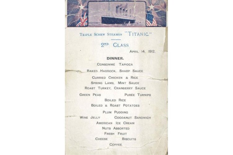 Foto ultimul meniul la bordul Titanicului
