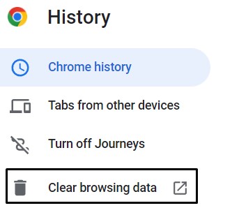 Imagine selectare opțiune Clear browsing data din browser, după urmarea pasului anterior