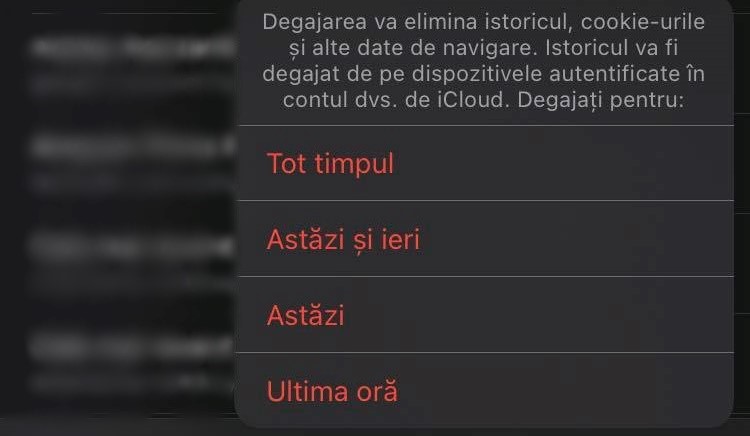 Se va elimina intervalul de timp dorit din browser-ul iOS